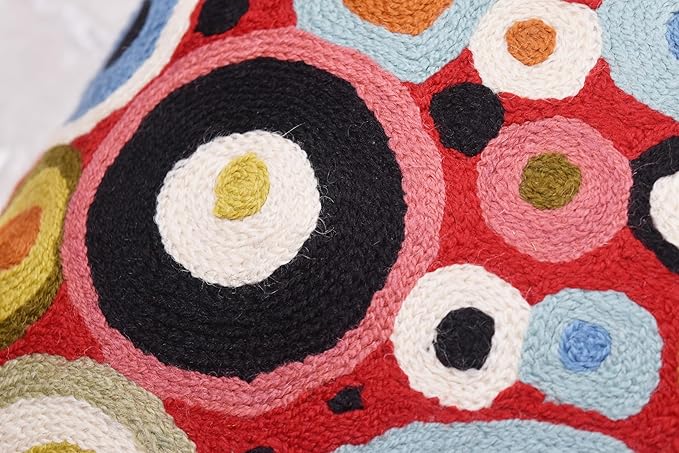 Red Polka Dots Pillow Cover | Reds Contemporary Pillows | Farmhouse Chair Cushion | Modern Outdoor Pillows | Red Throw Chair Pillow | Hand Embroidered Cushions Wool Size - 18x18