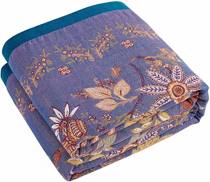 Boho Blanket, 100% Cotton Farmhouse Decorative Throw Blanket, 80"x90" Reversible Bohemian Throw Blanket, Purple All Season Muslin Breathable Woven Blankets Quilt