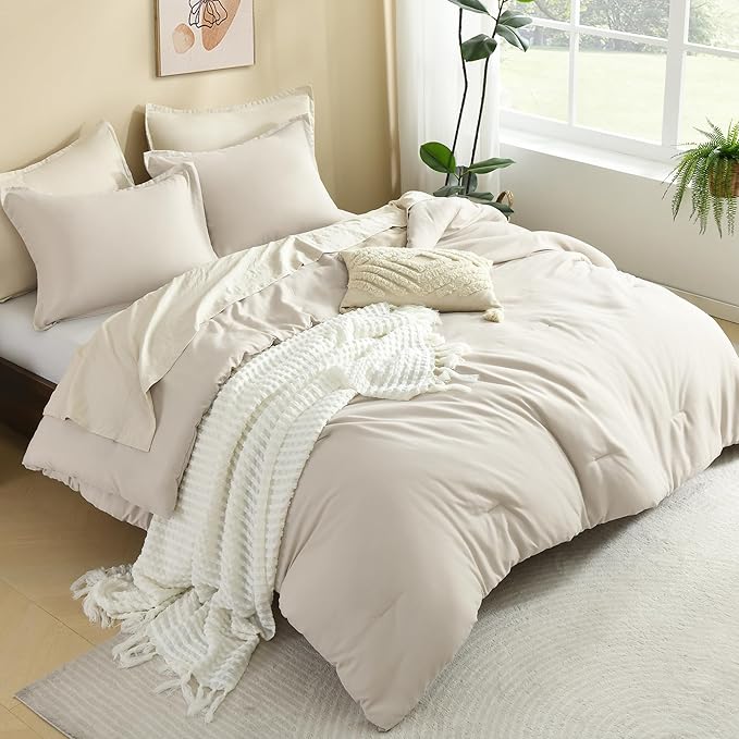 Litanika Comforters Tannish Grey Twin Size, 2 Pieces Lightweight Solid Bedding Set & Collections, All Season Fluffy Bed Set (66x90In Comforter & 1 Pillowcase)