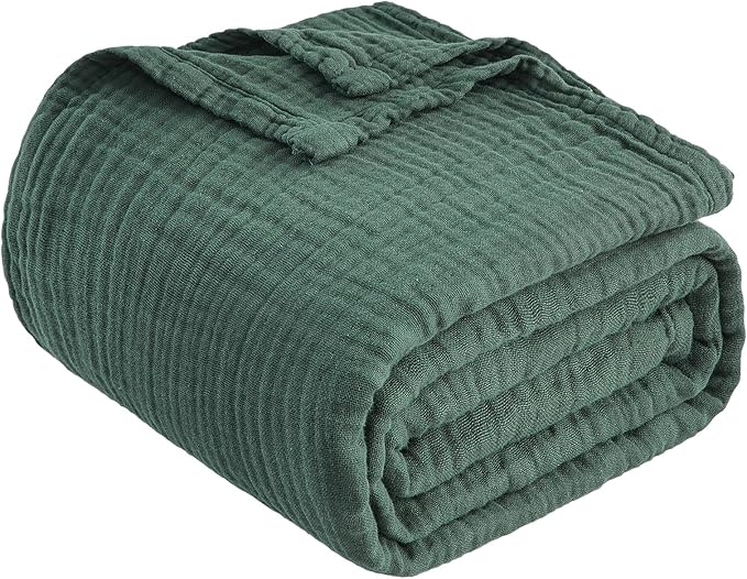 EMME Cotton Muslin Twin Blanket Breathable Gauze Blanket Soft Lightweight Blankets Adults Gifts for Women (Forest Green, 60"x80")