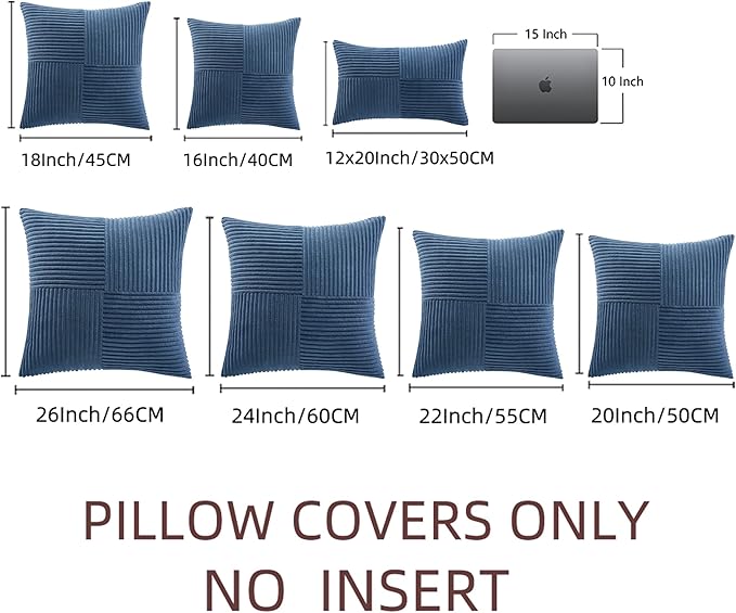 Fancy Homi 2 Packs Dusty Blue Decorative Throw Pillow Covers 22x22 Inch for Living Room Couch Bed Sofa, Farmhouse Boho Home Decor, Soft Corss Corduroy Patchwork Accent Square Cushion Case 55x55 cm