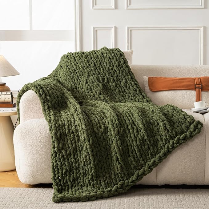 Ultra Soft Chunky Knit Blanket Throw -40x50 Hand Knitted Warm Chenille Throw Blanket, Home Decor Soft Thick Yarn Cable Knit Blanket Breathable Fleece Banket Christmas for Couch Bed Sofa Best GIF