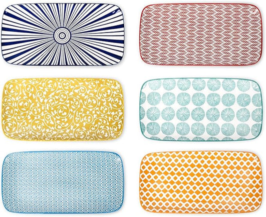 Selamica Ceramic Serving Platters, 12 Inch Serving Trays for Party Entertaining, Large Rectangular Serving Plates, Set of 6, Assorted Colors