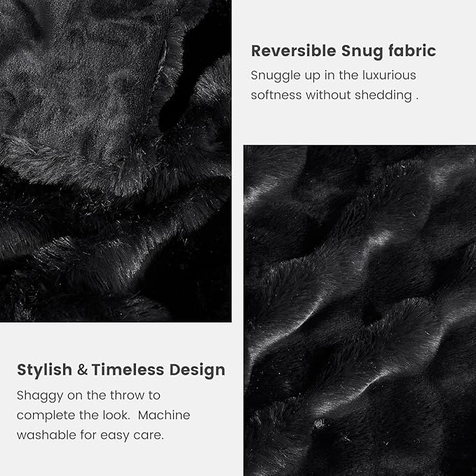 Cozy Bliss Faux Fur Throw Blanket for Couch, Fuzzy Soft Plush Thick Bubble Blanket for Sofa Bedroom Living Room, 108 * 90 Inches Black