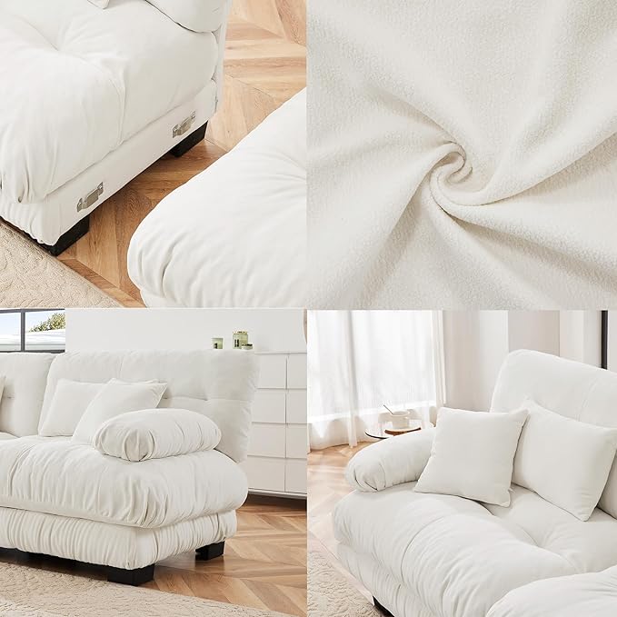 U Shaped Couch Sectional Couch, 3-Seater Cloud Couch Sectional Oversized Couch, Sofa Bed Couch with Round Bolster Armrests 5 Pillows, Modular Couch Home Sofa Living Room Couch(White)