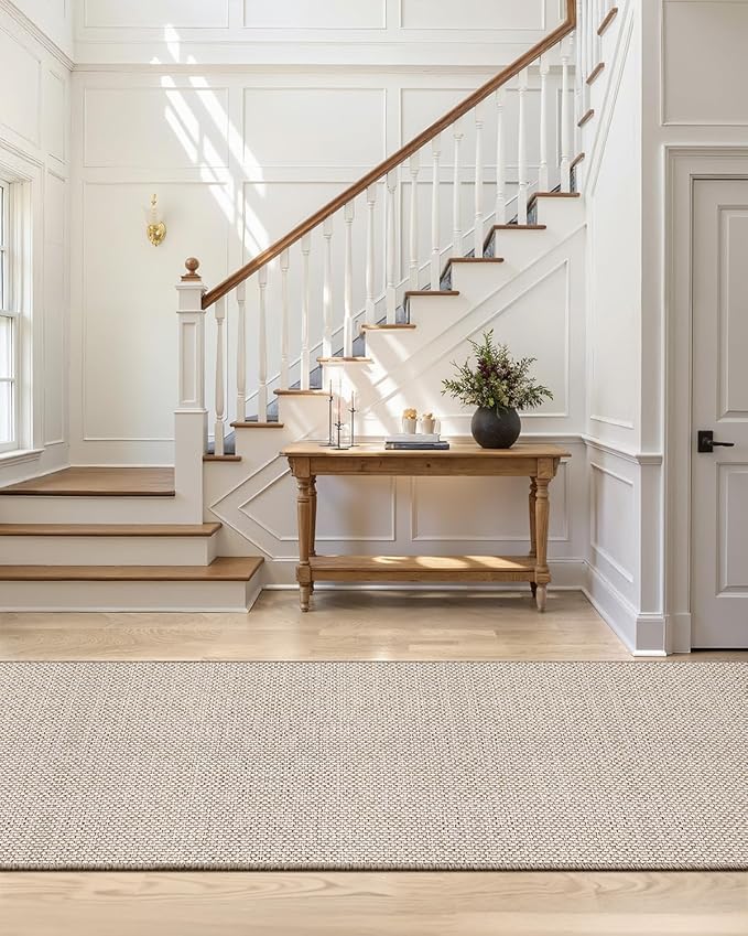 Color&Geometry Door Mat 2'4"x12' Runner Rug with Rubber Backing, Non Slip Washable Hallway Kitchen, Carpet Runners for Hallway Living Room Bedroom, Beige (Rolled-up NO Creases)