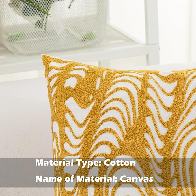 HWY 50 Yellow Decorative Throw Pillow Covers 18x18 Inch (1 Piece), Embroidered Cotton Farmhouse Cushion Cover Pillow Case for Sofa Couch Living Room Bed, Texture