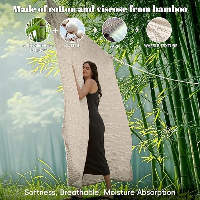 PHF Cooling Waffle Blanket Queen Size, Lightweight 60% Rayon Derived from Bamboo & 40% Cotton Breathable Blanket for Hot Sleepers, Soft and Luxury for Bed Couch and Sofa, 90"x90", Linen