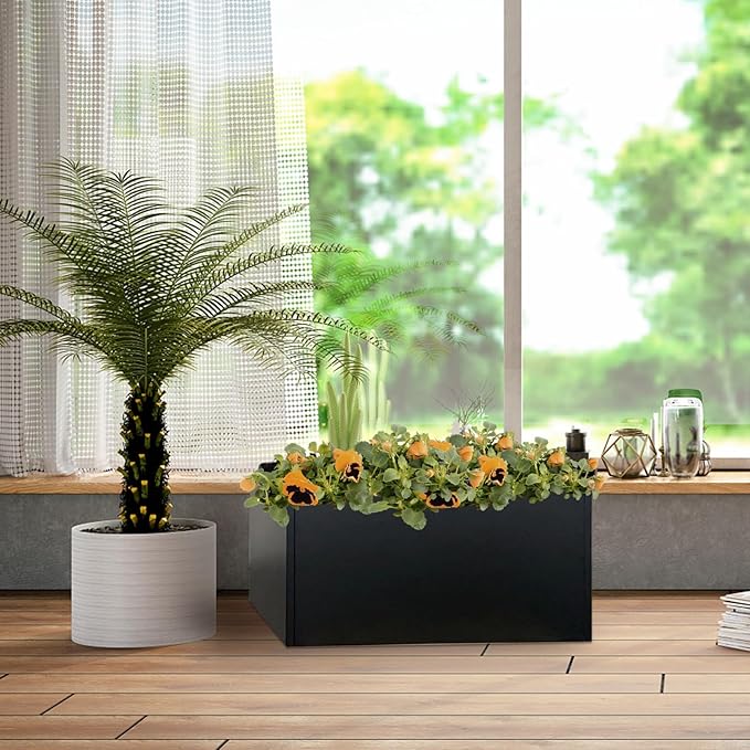 Steel Planter 36" x 12" x 16" Metal Rectangle Outdoor Planter Black Powder Coated Flower Box Metallic Heavy Pot Indoor & Outdoor, Commercial & Residential (L36 x W12 x D16, Black)