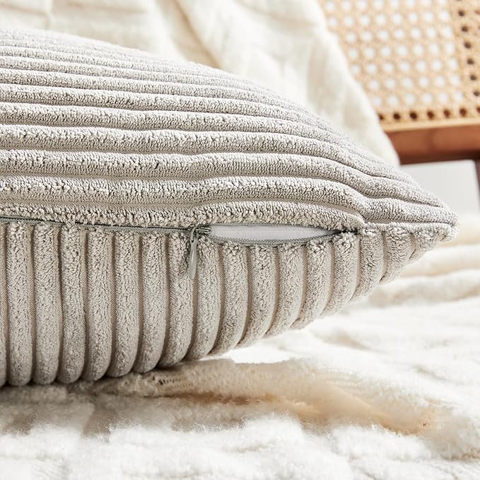 Fancy Homi 2 Packs Neutral Grey Decorative Throw Pillow Covers 20x20 Inch for Living Room Couch Bed Sofa, Farmhouse Boho Home Decor, Soft Corss Corduroy Patchwork Accent Square Cushion Case 50x50 cm