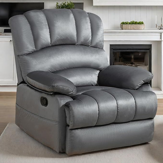 Luxlen Manual Recliner Chair, Reclining Chair with Overstuffed Armrest and Backrest, Living Room Single Sofa Recliners,Light Grey
