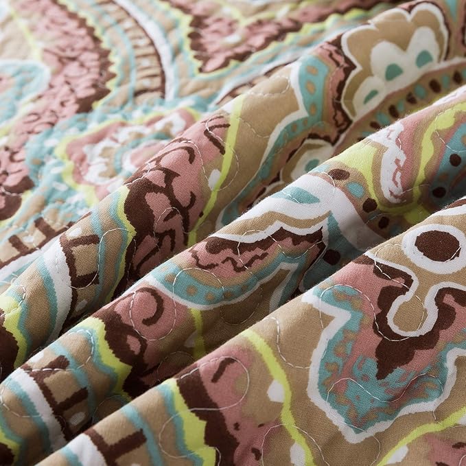 NEWLAKE Cotton Bedspread Quilt Sets-Reversible Patchwork Coverlet Set, European Paisley Blossom Pattern, King Size