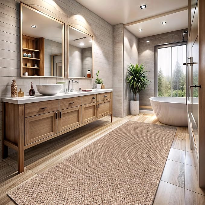 CAMILSON Indoor and Outdoor Runner Rug Natural Solid Boho Woven Design Easy-Cleaning Non Shedding Farmhouse Living Room Bedroom Garden Patio and Kitchen Washable Outside Carpet Alfombras (2x7)