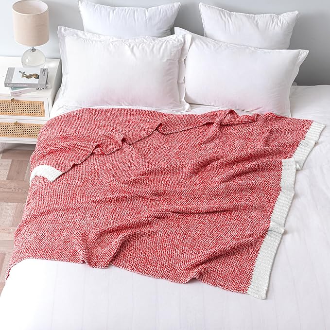 MIULEE Red Super Soft Throw Blanket for Couch, Cozy Fluffy Warm Blankets Lightweight Knit Throw Blankets for Sofa, Bed, Chair, Living Room, Camping, Picnic, 50 x 70 inch