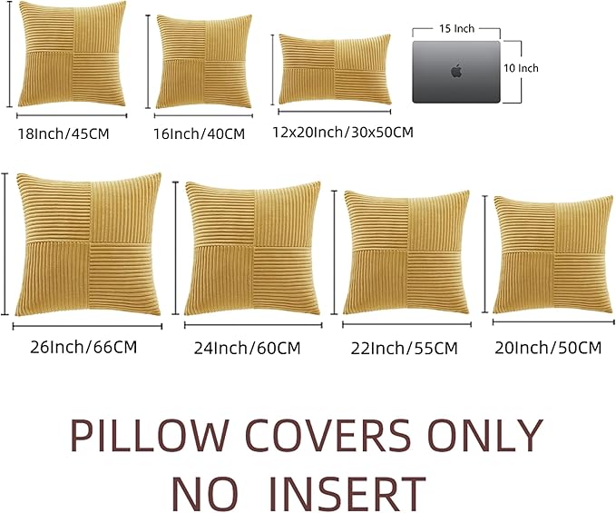 Fancy Homi 2 Packs Mustard Yellow Samll Decorative Throw Pillow Covers 14x14 Inch with for Couch Bed Sofa, Rustic Farmhouse Boho Home Decor, Soft Corss Patchwork Corduroy Square Cushion Case 35x35 cm