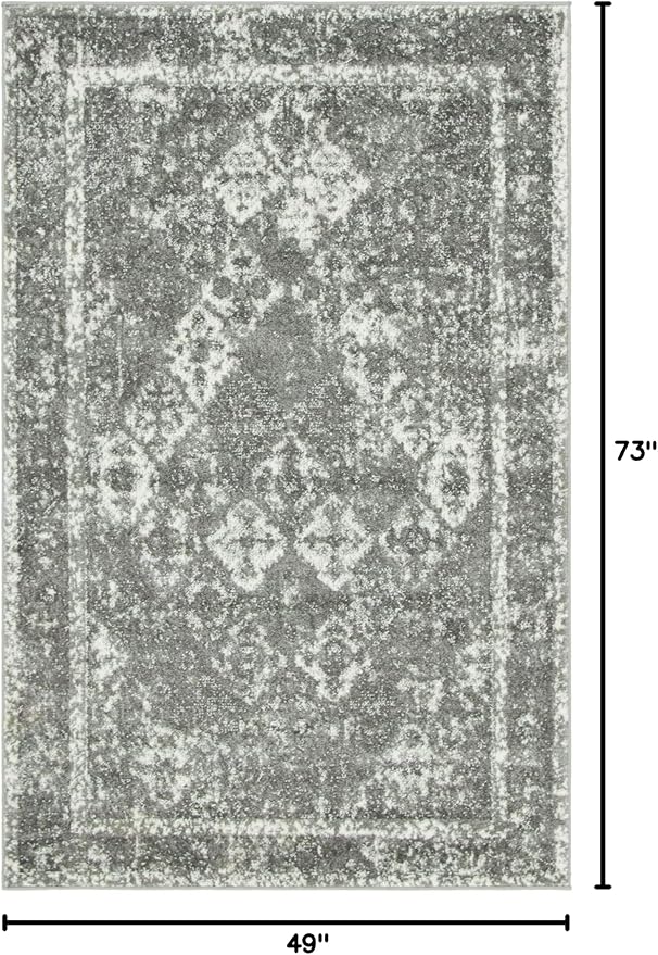 Unique Loom Rosso Collection Vintage, Traditional, Bohemian, Geometric, Distressed, Southwestern Area Rug, 4' 0" x 6' 0", Gray/Ivory