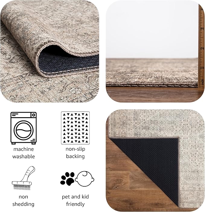 Keen Home Design 8x10 Rug - Machine Washable Area Rug with Non-Slip Backing, Ideal for Living Room, Dining Room, Bedroom - Vintage, Easy Clean, Durable, Low Pile Rug - (8' x 10')