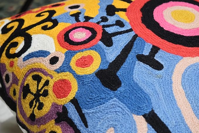 Kashmir Designs Yellow Tree of Life Decorative Pillow Cover Modern Couch Pillowcase Floral Chair Cushion Farmhouse Pillowsham Hand Embroidered Wool 18x18