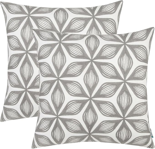 HWY 50 Grey Gray Decorative Throw Pillow Covers 18x18 Inch, Pack of 2 Embroidered Cotton Farmhouse Cushion Cover Pillow Case for Sofa Couch Living Room Bed Bedroon, Fashion Geometric Accent