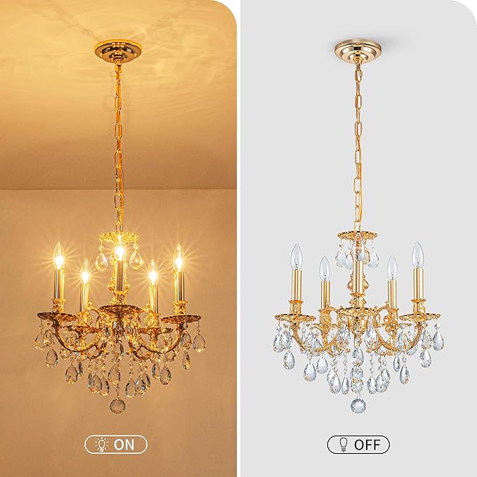 French K9 Crystal Maria Theresa Chandeliers, Luxury Vintage Pendant Light Fixture for Dining Room, Living Room, D17.7*H25~72 inch (Adjustable), Clear Crystal & Brass Finish Frame