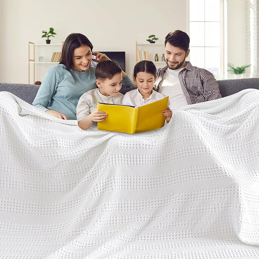 PHF Cooling Waffle Blanket California King Size, Lightweight 60% Rayon Derived from Bamboo & 40% Cotton Breathable Blanket for Hot Sleepers, Soft and Luxury for Bed Couch and Sofa, 110"x96", White