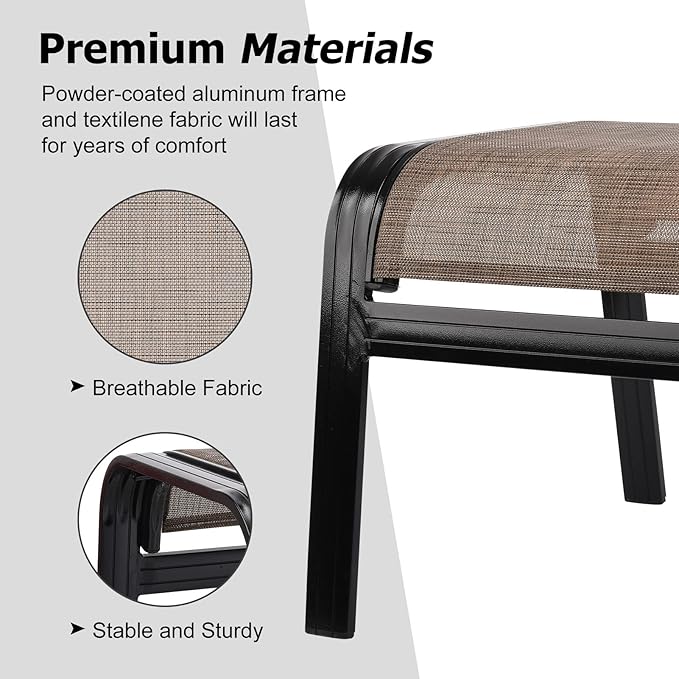Patio Ottoman Outdoor Footstools Assembled Aluminum Footrest Small Seat for Balcony,Backyard 2 Pack Brown