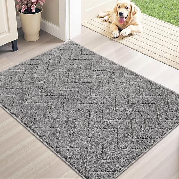 Stiio Front Door Mat Indoor Outdoor Entrance 20x31.5 Inches, Non Slip Washable Entry Rug, Dog Doormat, Absorbent Entrance Mat for Front & Back Door, Muddy Wet Shoes & Paws, Grey