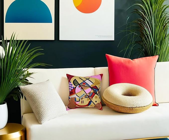 Kandinsky Modern Couch Pillow Cover - Yellow Gold | Abstract, Contemporary, Outdoor, Mid Century Chair Cushions | Handmade Wool Size 18x18