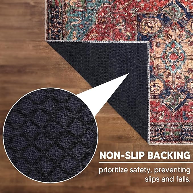 Keen Home Design 5x7 Rug - Machine Washable Area Rug with Non-Slip Backing, Ideal for Living Room, Dining Room, Bedroom - Vintage, Easy Clean, Durable, Low Pile Rug - (5' x 7')