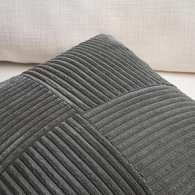 Fancy Homi 2 Packs Dark Gray Decorative Throw Pillow Covers 18x18 Inch for Living Room Couch Sofa, Rustic Farmhouse Boho Home Decor, Soft Corss Corduroy Patchwork Textured Square Cushion Case 45x45 cm
