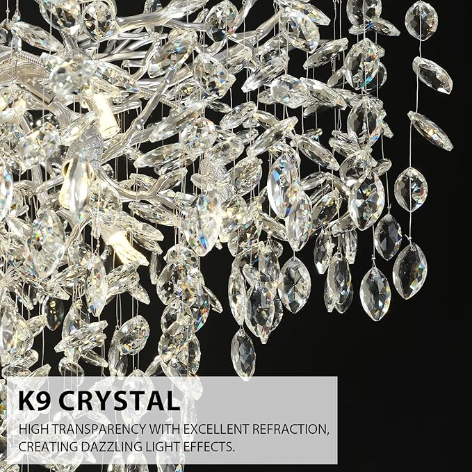 H65'' Silver Tree Branch Crystal High Ceilings Chandeliers,Modern Crystal Staircase Chandeliers, D48'' Foyer Chandelier for High Ceiling, Luxury Large Living Room Chandelier, 27-Lights