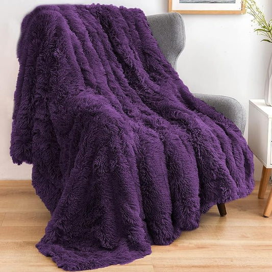 GONAAP Fuzzy Faux Fur Throw Blanket Twin Size Purple Super Soft Cozy Plush Fuzzy Shaggy Blanket for Couch Sofa Bed (Purple, Twin(60"x80"))