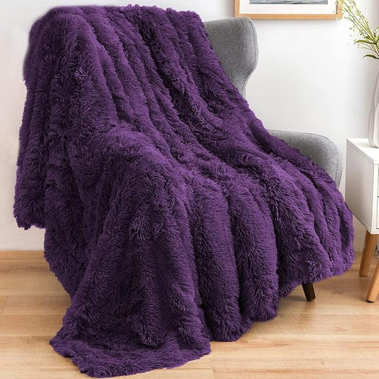GONAAP Fuzzy Faux Fur Throw Blanket Purple Super Soft Cozy Plush Fuzzy Shaggy Blanket for Couch Sofa Bed (Purple, Throw(50"x60"))