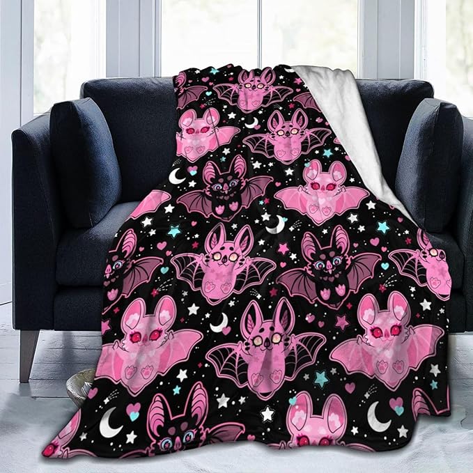 Pink Bat Throw Blanket Soft Fleece Blanket Men Women Gift for Kids Boys Girls for Party Couch Sofa Bed Deco Blankets 60"x50"