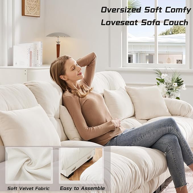 U Shaped Couch Sectional Couch, 3-Seater Cloud Couch Sectional Oversized Couch, Sofa Bed Couch with Round Bolster Armrests 5 Pillows, Modular Couch Home Sofa Living Room Couch(White)