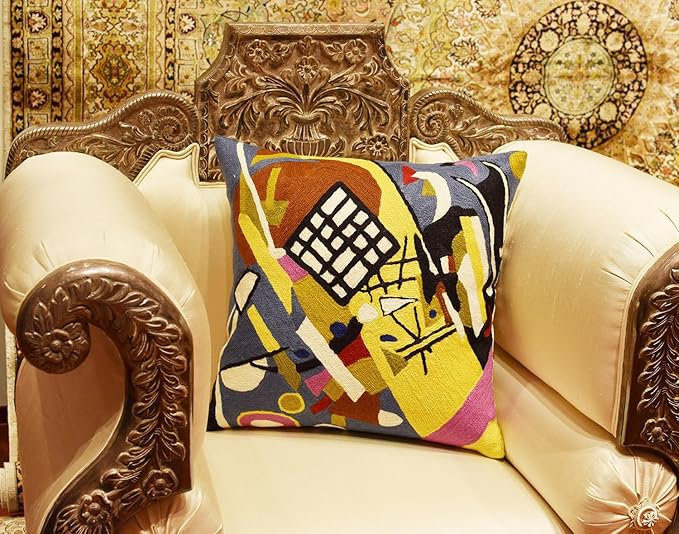 Kandinsky Modern Pillow Cover Frame Gray Abstract Pillowcase Grey Modern Chair Cushion Contemporary Outdoor Pillows Kids Room Handembroidered Wool Size 18x18