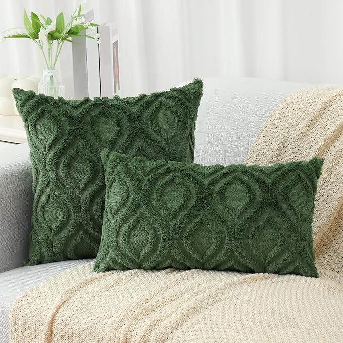 decorUhome Throw Pillow Covers 16x16 Inch Set of 2, Soft Plush Decorative Faux Fur Forest Elf Solid Couch Pillow Covers, Accent Farmhouse Neutral Square Euro Pillow Cases for Sofa Bed Living Room