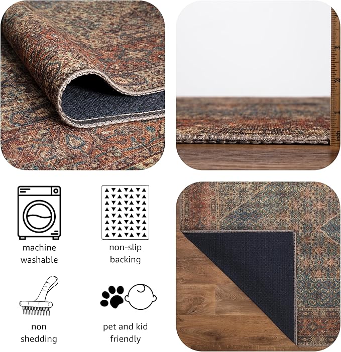 Keen Home Design 2x10 Rug - Machine Washable Runner Rug with Non-Slip Backing, Ideal for Hallway, Entryway, Kitchen, Laundry Room - Vintage, Easy Clean, Durable, Low Pile - (2'6" x 10')