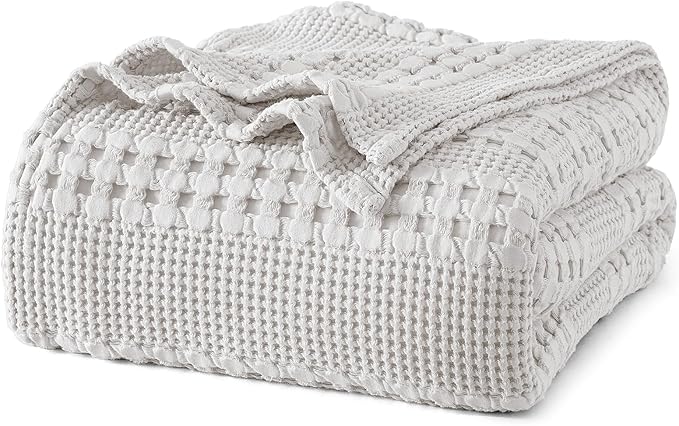 PHF 100% Cotton Waffle Weave Blanket King Size, Soft Lightweight Breathable Cozy Summer Blankets for Bed, Luxury Aesthetic Woven Bedding for Home Decor, 108"x90", Light Grey