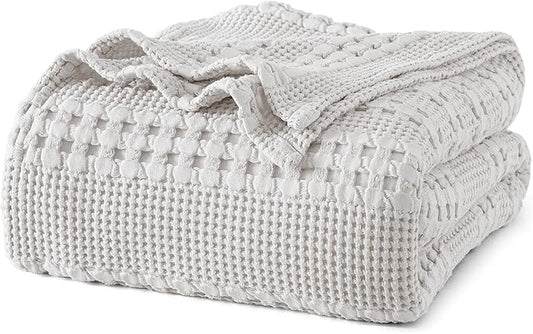 PHF 100% Cotton Waffle Weave Blanket King Size, Soft Lightweight Breathable Cozy Summer Blankets for Bed, Luxury Aesthetic Woven Bedding for Home Decor, 108"x90", Light Grey
