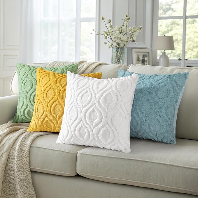 decorUhome Fall Throw Pillow Covers 12x20 Inch Set of 2, Soft Plush Decorative Faux Fur White Solid Couch Pillow Covers, Accent Farmhouse Neutral Lumbar Euro Pillow Cases for Sofa Bed Living Room