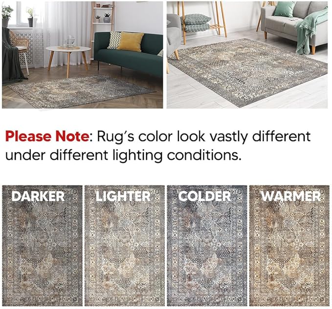 Keen Home Design 2x10 Rug - Machine Washable Runner Rug with Non-Slip Backing, Ideal for Hallway, Entryway, Kitchen, Laundry Room - Vintage, Easy Clean, Durable, Low Pile - (2'6" x 10')