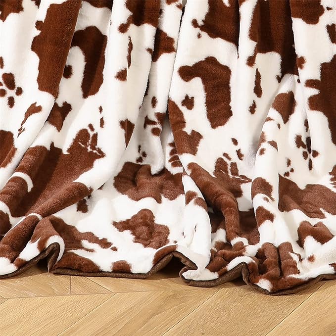 RYNGHIPY Cow Print Blanket for Sofa Couch Double Sided Flannel Animal Design Brown Throw Blanket (Brown, 51''x63'')