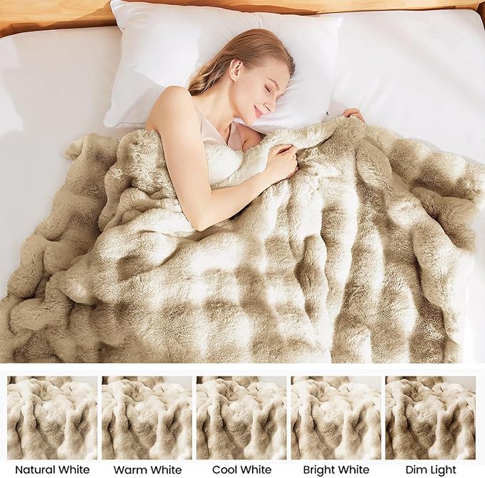 Latepis Soft Luxury Faux Fur Bubble Blanket, Thick Warm Cozy Twin Blankets for Couch, Plush Fluffy Blankets for Sofa and Bedroom, Fuzzy Blanket for Women Gift, 60” x 80”, Tie-dye Camel, 860GSM