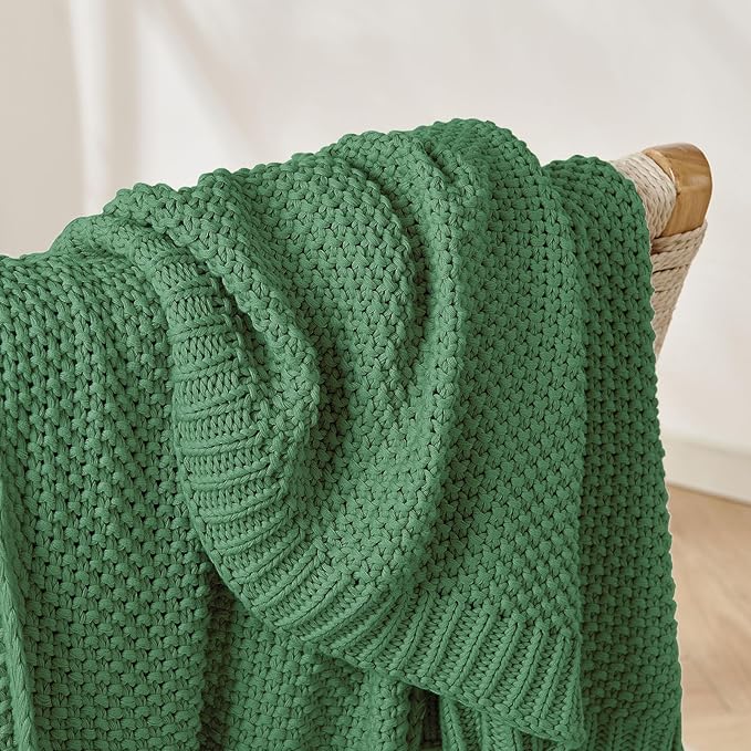 Joydeco Chunky Cable Knit Throw Blanket, Lightweight 100% Cotton Soft Cozy Throw Twin Blanket for Couch Bed and Sofa, Rustic Breathable Farmhouse Blanket Gift for Women Men(Olive Green, 51"x63")