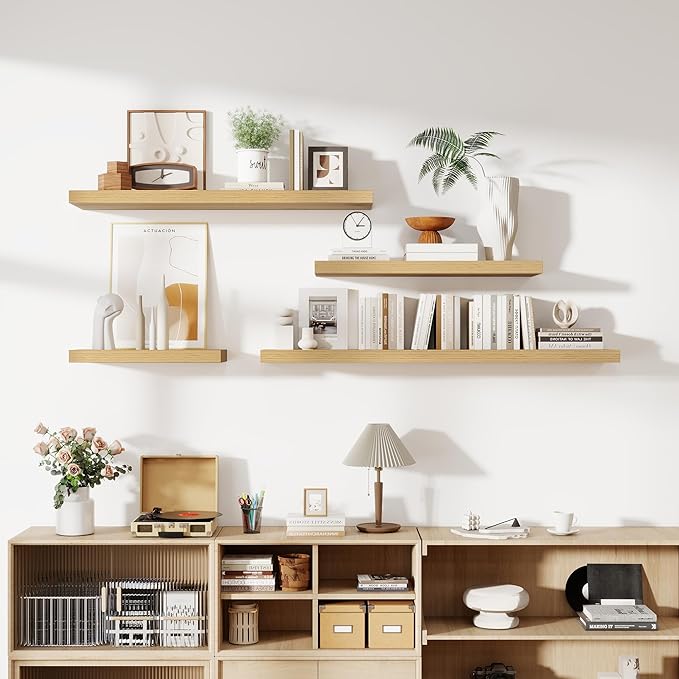 55 Inch Floating Shelves, 11.6 Inch Deep Floating Shelves for Wall, Floating Shelf with Invisible Brackets, Deep Shelves for Bathroom, Bedroom, Living Room, 1 Pack, Natural