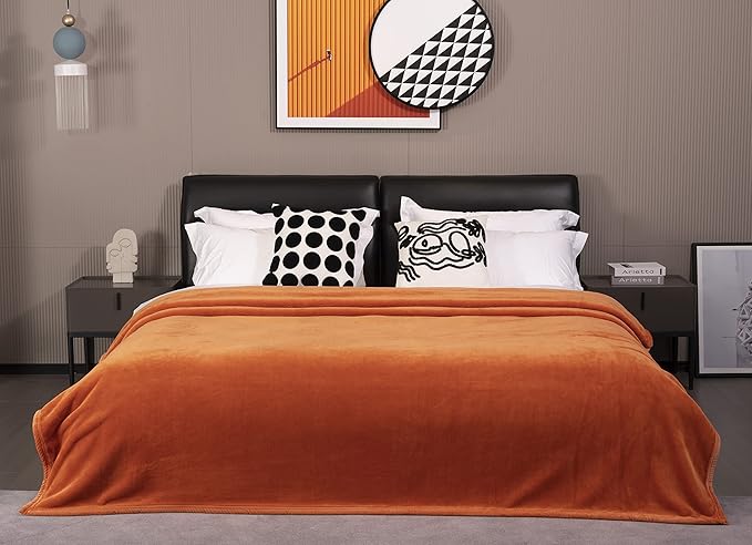 Mellowdy Extra Thick Hearty Plush Flannel Blanket (Burnt Orange, 60x80) - 500GSM Twin Size Warm Blanket for Winter, Fall | Soft, Fluffy, Cuddly, Perfect for Bed, Oversized Throw for Couch, Sofa