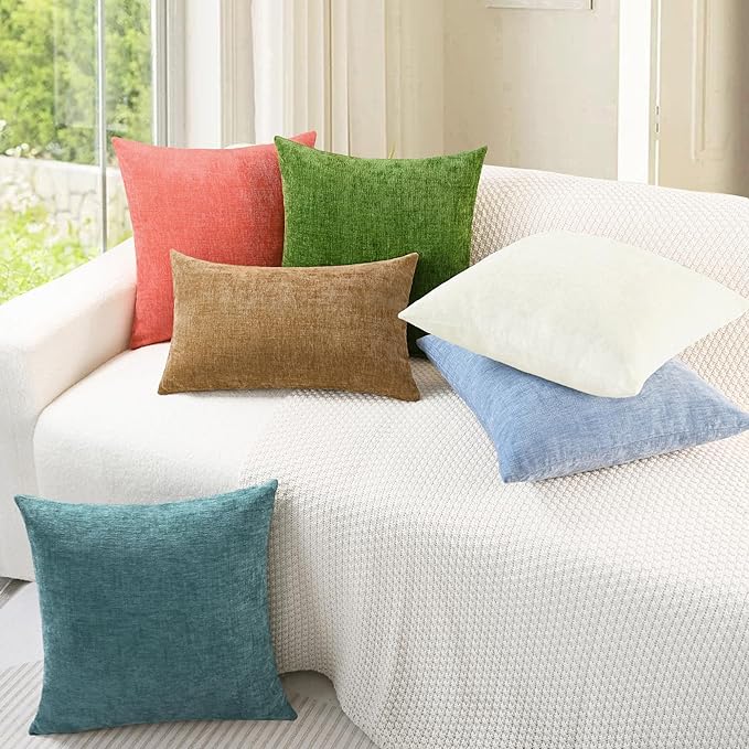 CaliTime Throw Pillow Covers Decorative 12 X 20 Inches Pack of 2 Cozy Chenille Cushion Cases for Couch Sofa Bed Living Room Home Cream