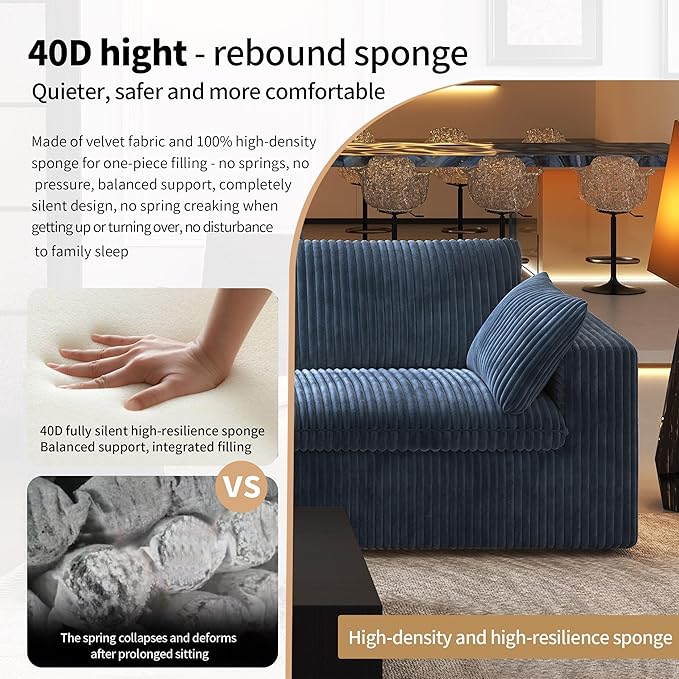 Oversized Modular Sectional Cloud Couch,157.5" U Shaped Modern Sofa with 2 Ottoman and 2 Middle Seats,Upholstered Couches with Corduroy Fabric for Living Room Furniture,No Assembly Required,Blue