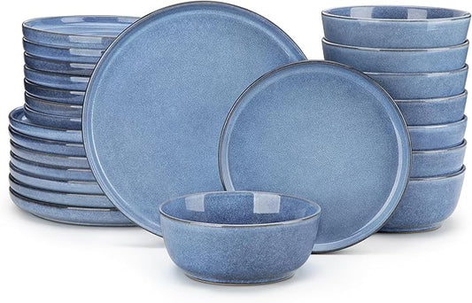 vancasso ANYA 24 Pieces Plates and Bowls Set, Blue Dinnerware Sets, Reactive Glaze Dishes Set for 8, Ceramic Dishware Sets Kitchen Dinner Set, Microwave & Dishwasher Safe
